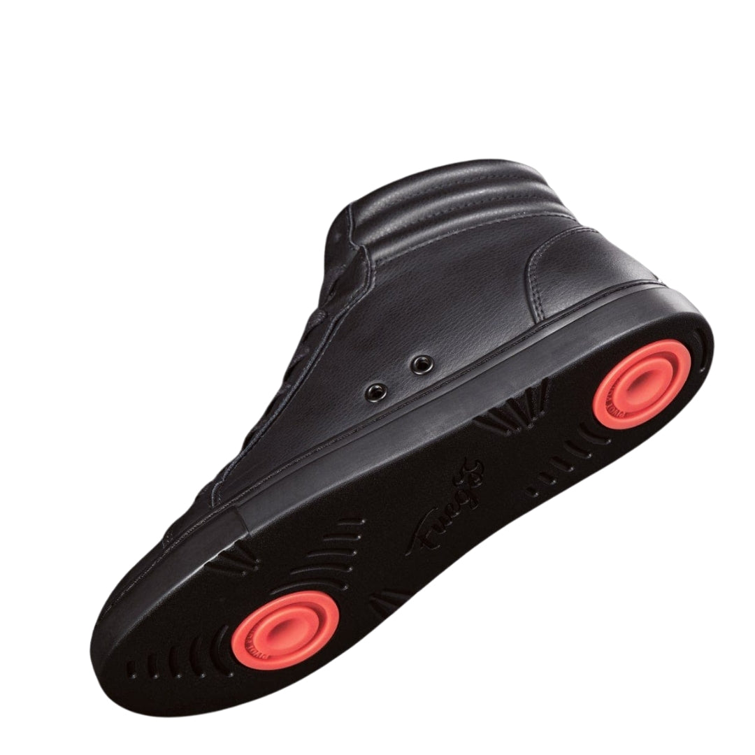 Der Fuego High-Top Dance Sneaker in Schwarz ist ideal für Tanzstile-Fans, die vegane Tanzschuhe mit roten Rundsohlen suchen.